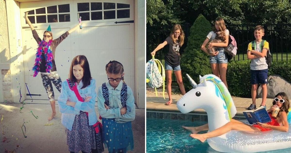 Leslie Brooks poses with her children for hilarious back-to-school photos.