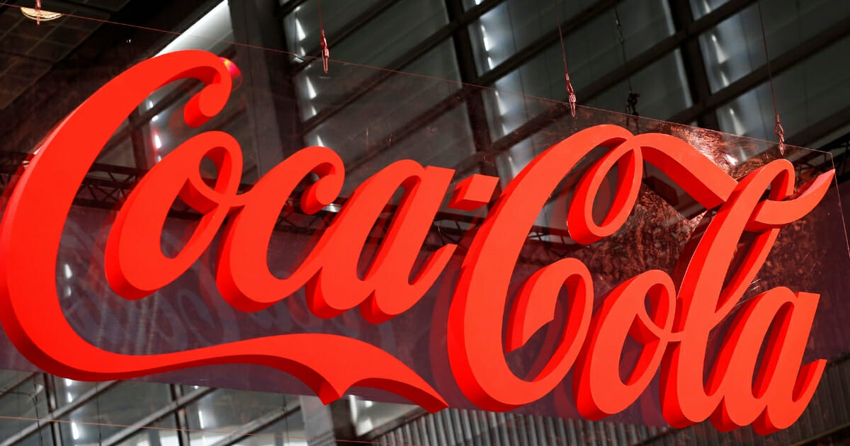 The logo of the soda brand Coca-Cola is displayed during the "Paris Games Week" on Oct. 27, 2018, in Paris, France.