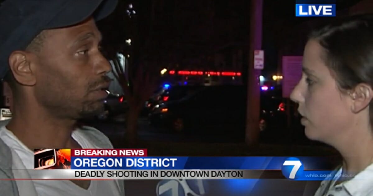 A Dayton, Ohio, shooting survivor is interviewed by a local TV reporter.