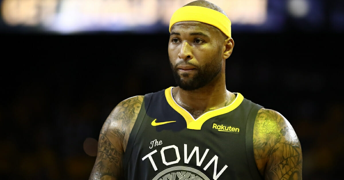 DeMarcus Cousins #0, then of the Golden State Warriors, reacts against the Toronto Raptors in the second half during Game 6 of the 2019 NBA Finals at ORACLE Arena on June 13, 2019, in Oakland, California.