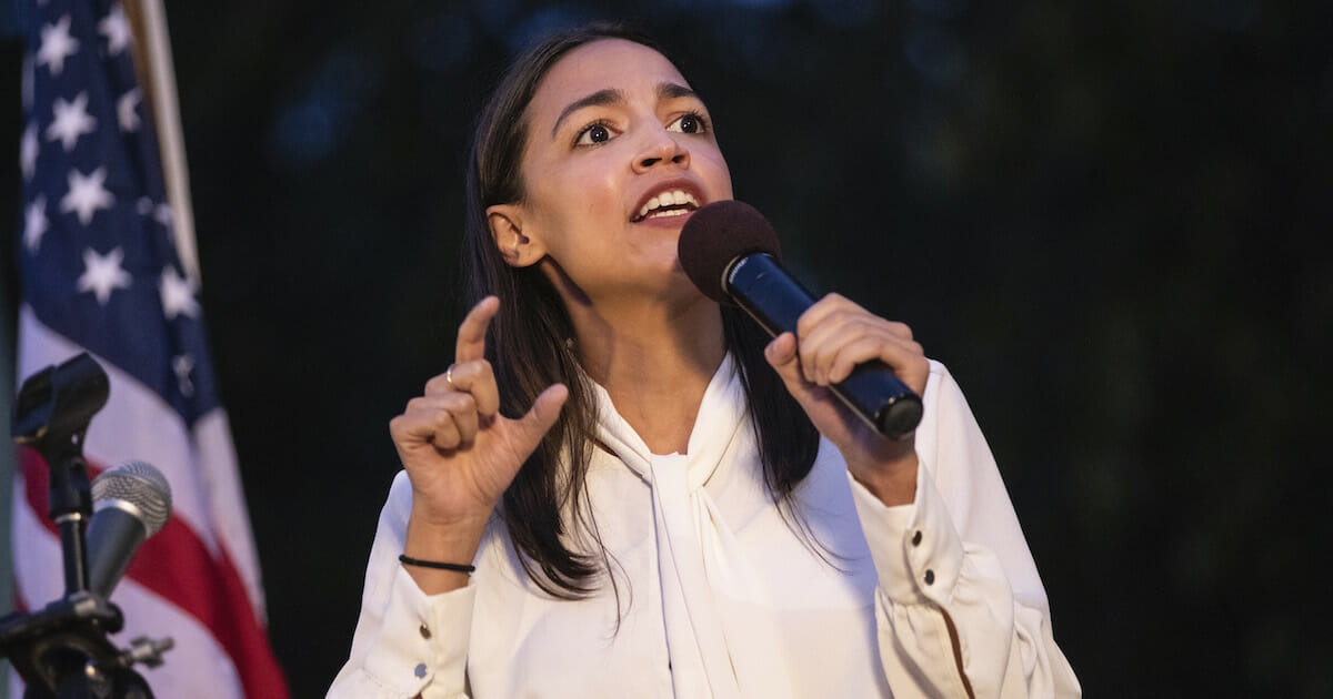 Alexandria Ocasio-Cortez speaking in New York Aug. 5.