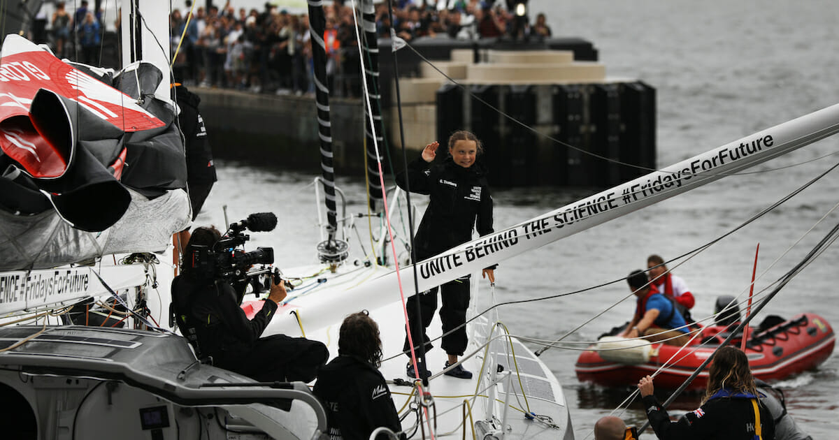 Teenage climate activist Greta Thunberg arrives into New York City after crossing the Atlantic in a sailboat on on Aug. 28, 2019, in New York City.