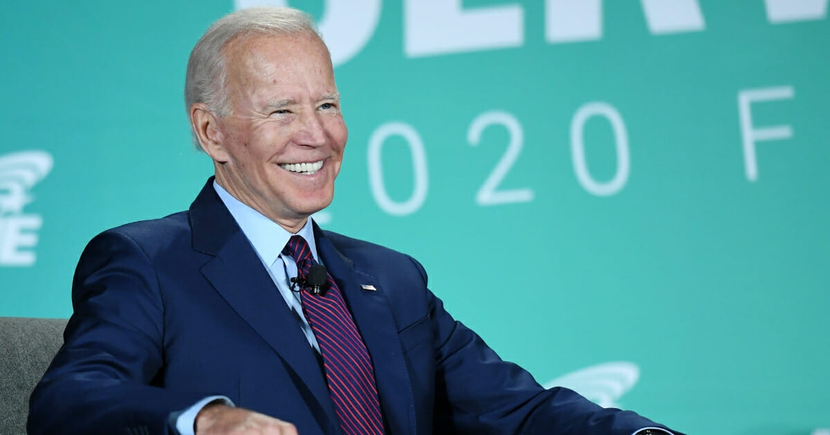 Democratic presidential candidate and former Vice President Joe Biden smiles during the 2020 Public Service Forum hosted by the American Federation of State, County and Municipal Employees at UNLV on Aug. 3, 2019 in Las Vegas.