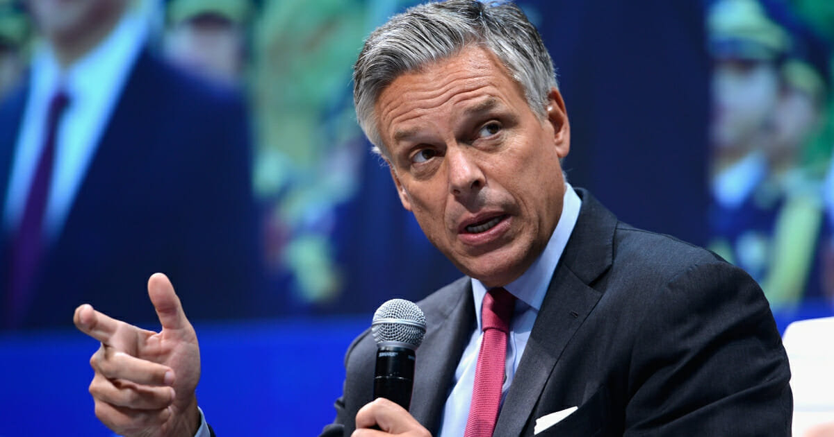 Then-Chairman of the Atlantic Council Board of Directors Jon Huntsman speaks on stage during the 2015 Concordia Summit at the Grand Hyatt New York on Oct. 2, 2015 in New York City.