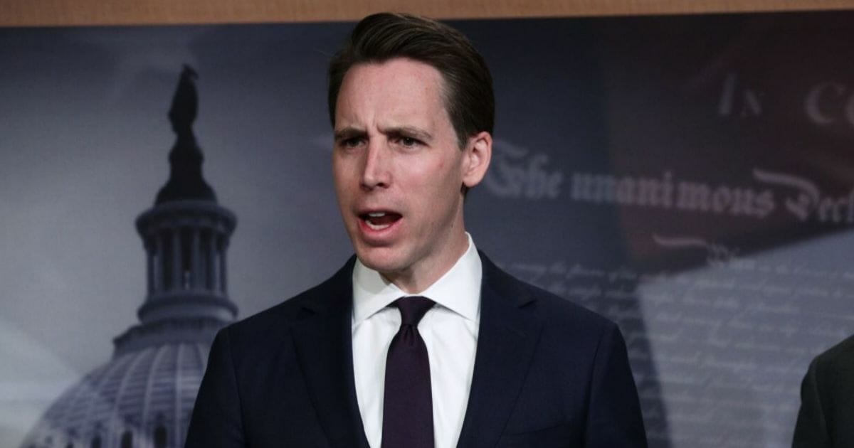 Missouri Sen. Josh Hawley speaks during a news conference at the U.S. Capitol April 2, 2019, in Washington, D.C.