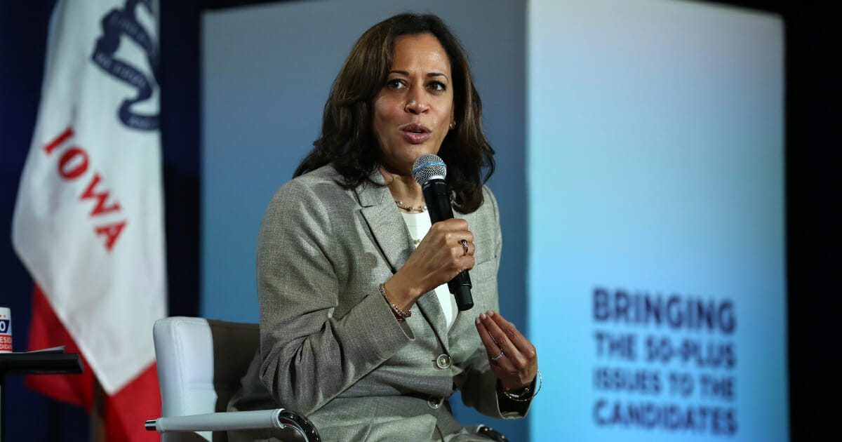 Democratic presidential candidate and Sen. Kamala Harris (D-CA) speaks during the AARP and The Des Moines Register Iowa Presidential Candidate Forum on July 16, 2019 in Bettendorf, Iowa.