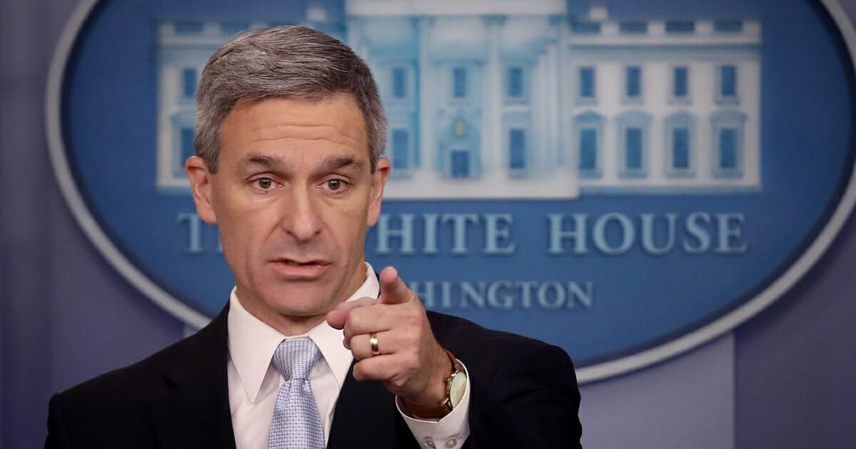 Acting Director of U.S. Citizenship and Immigration Services Ken Cuccinelli speaks about immigration policy at the White House during a briefing on Aug. 12, 2019 in Washington, D.C. During the briefing, Cuccinelli said that immigrants legally in the U.S. would no longer be eligible for green cards if they utilize any social programs available in the nation.