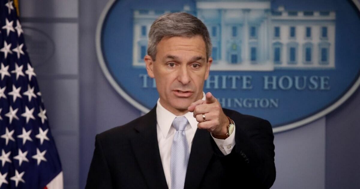 Acting Director of U.S. Citizenship and Immigration Services Ken Cuccinelli speaks about immigration policy at the White House during a briefing Aug. 12, 2019, in Washington, D.C.
