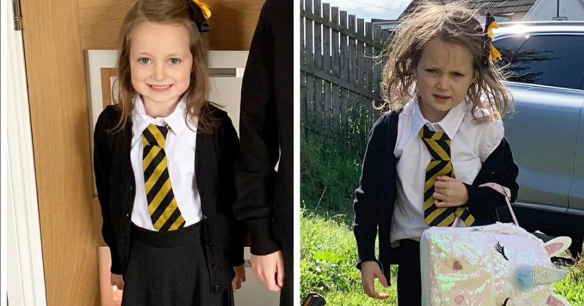A hilarious side-by-side photo of a 5-year-old schoolgirl from Scotland is bringing joy and laughter to viewers around the globe.