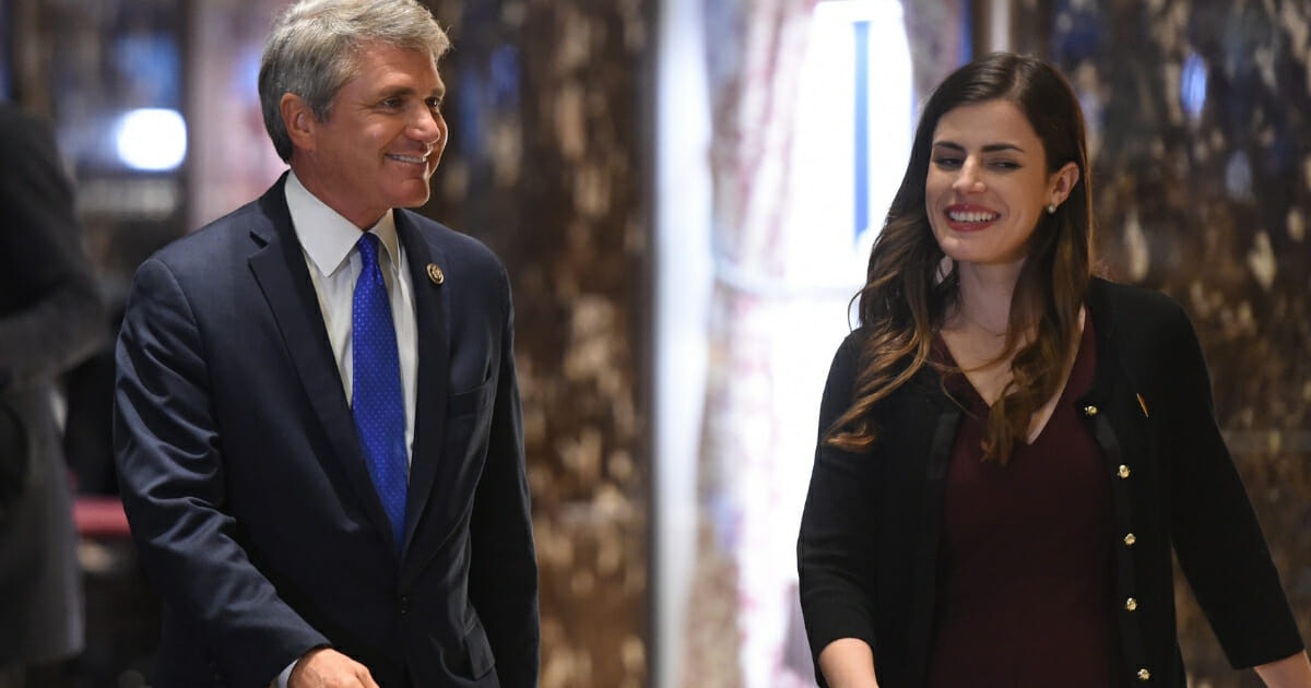 Rep. Michael McCaul flanked by Madeleine Westerhout, arrives at Trump Tower during another day of meetings with thenPresident-elect Donald Trump on Nov. 29, 2016, in New York.