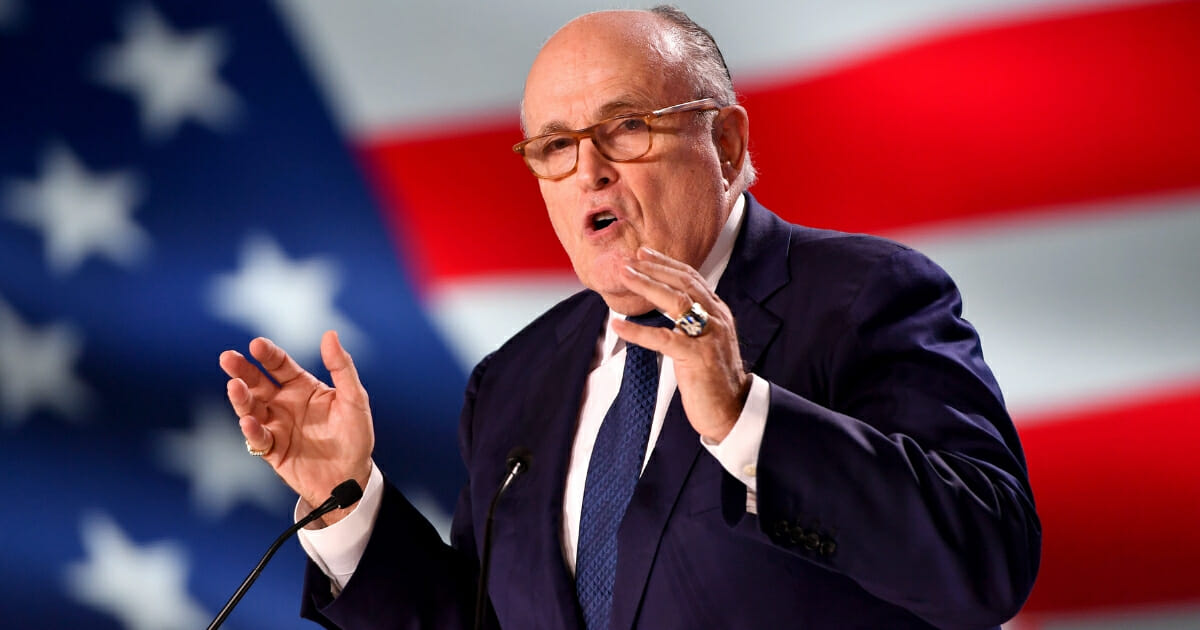 Former NYC Mayor Rudolph Giuliani speaks during the Conference In Support Of Freedom and Democracy In Iran on June 30, 2018, in Paris, France.