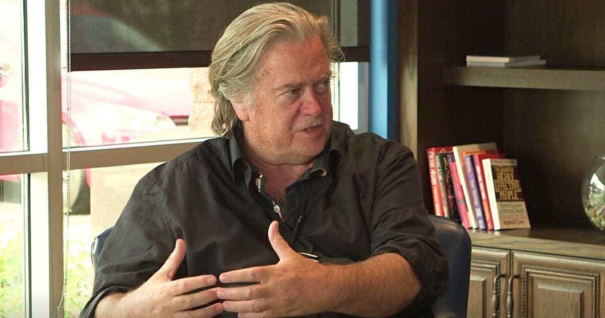 Steve Bannon answers a question during an interview with The Western Journal