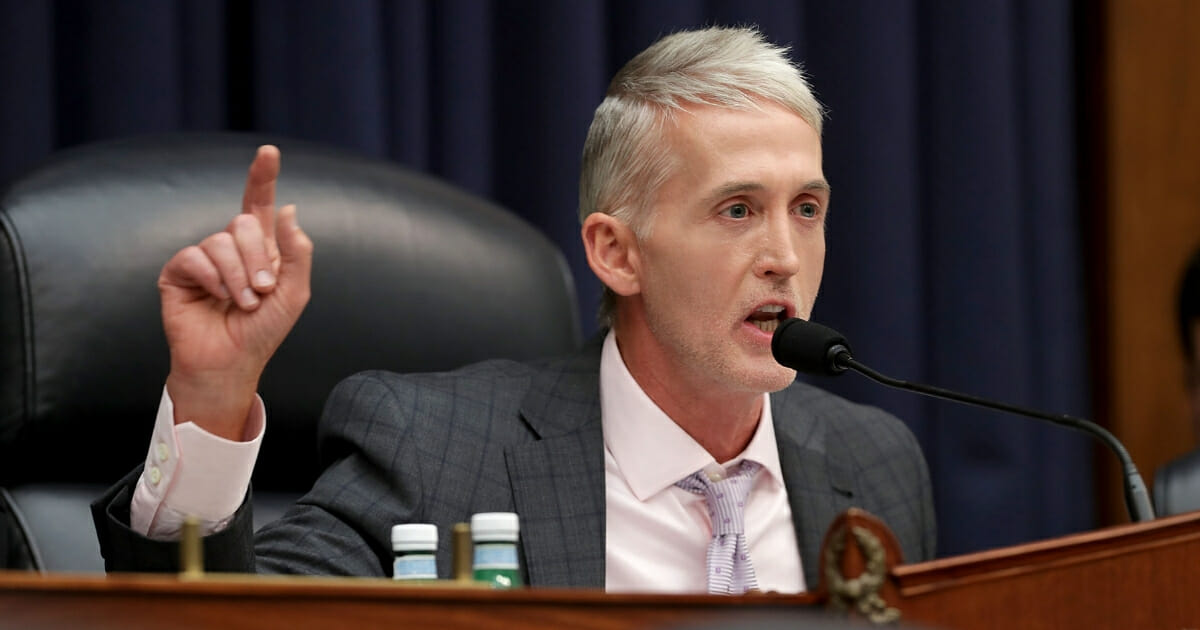 Trey Gowdy, then a Republican congressman from South Carolina and chairman of the House Oversight and Government Reform Committee, questions then-deputy assistant FBI director Peter Strzok during a joint hearing of his committee and the House Judiciary Committee in the Rayburn House Office Building on Capitol Hill on July 12, 2018, in Washington, D.C.