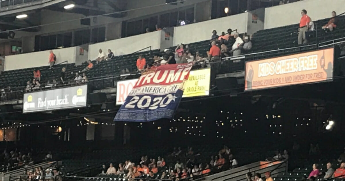 On Thursday's game between the visiting Toronto Blue Jays and the Orioles at Camden Yards, several Orioles fans were escorted out after unfurling a massive Trump banner in the upper decks during the eighth inning.