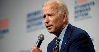 Former Vice President Joe Bidens speaks to an audience Saturday in Des Moines, Iowa.