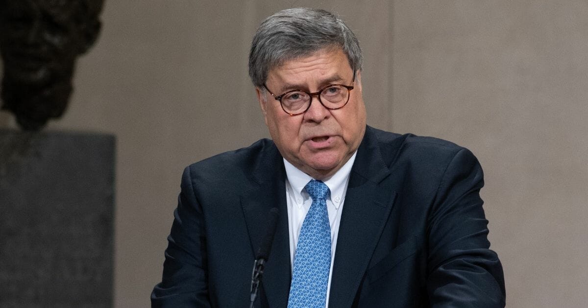 Attorney General William Barr speaking in a file photo from July.