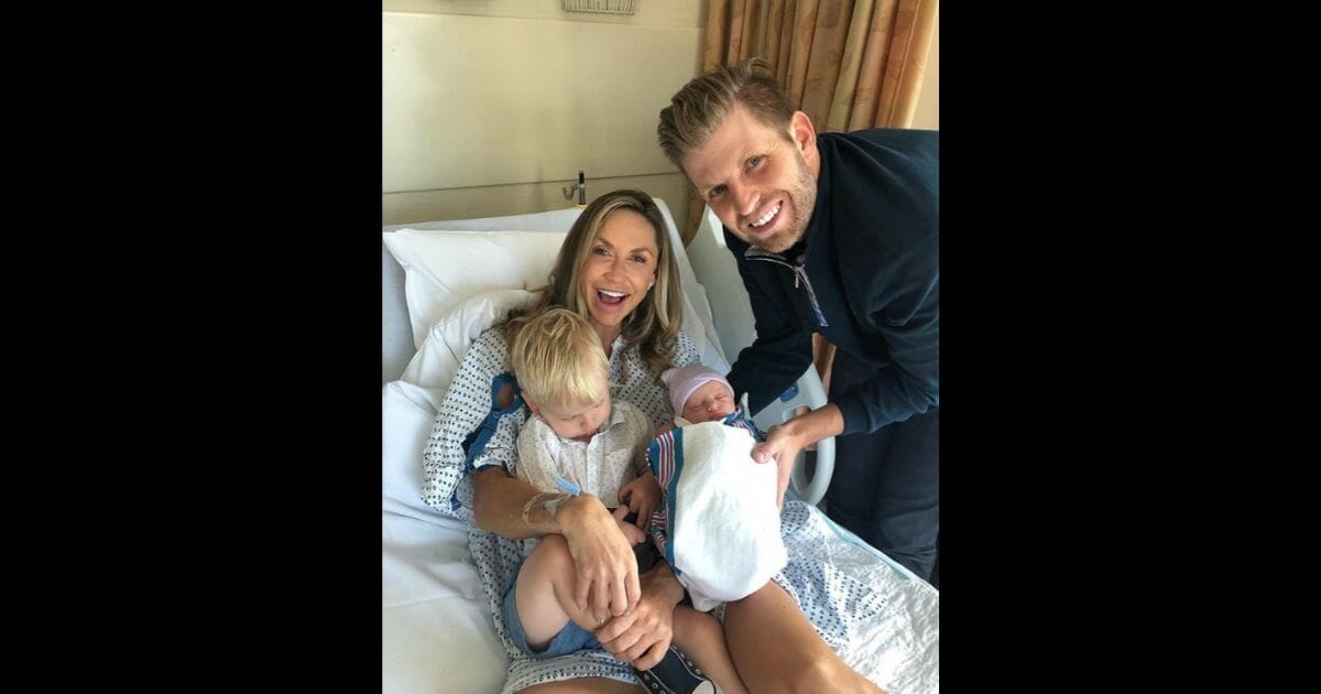 Eric Trump poses with his wife Lara after the birth of their daughter, Carolina Dorothy Trump.