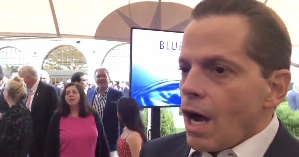 One-time White House communications director Anthony Scaramucci is interviewed at a Joe Biden campaign event in Southamption, New York, on Saturday.