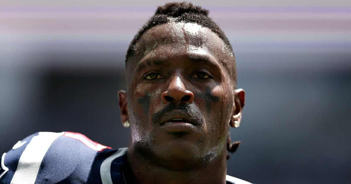 Antonio Brown #17 of the New England Patriots looks on prior to the game against the Miami Dolphins at Hard Rock Stadium on Sept. 15, 2019, in Miami, Florida.