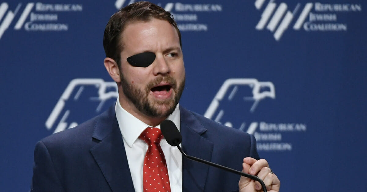 Rep. Dan Crenshaw (R-Texas) speaks at the Republican Jewish Coalition's annual leadership meeting at The Venetian Las Vegas after appearances by President Donald Trump and Vice President Mike Pence on April 6, 2019, in Las Vegas, Nevada.