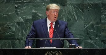 President Donald Trump addresses the United Nations General Assembly at UN headquarters on Sept. 24, 2019, in New York City.