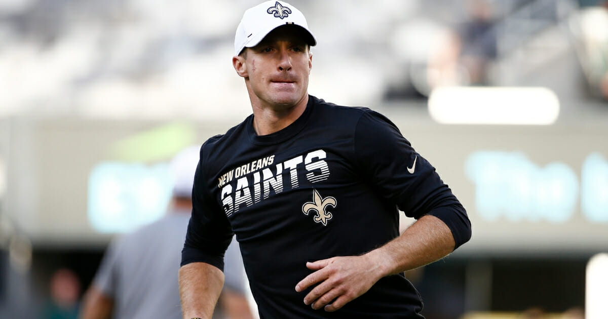 Drew Brees #9 of the New Orleans Saints warms up before a preseason game against the New York Jets at MetLife Stadium on Aug. 24, 2019, in East Rutherford, New Jersey.