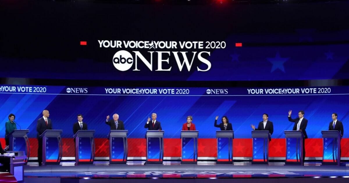 Presidential candidates on stage during the Democratic debate at Texas Southern University's Health and PE Center on Sept. 12, 2019, in Houston, Texas.