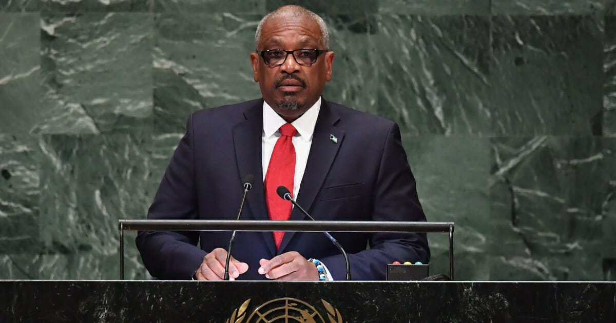 Bahamas Prime Minister Hubert Alexander Minnis addresses the 73rd session of the General Assembly at the United Nations in New York on Sept. 28, 2018.