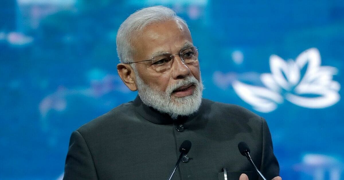 Indian Prime Minister Narendra Modi speaks at a plenary session of Eastern Economic Forum at far-eastern Russian port of Vladivostok on Sept. 5, 2019.