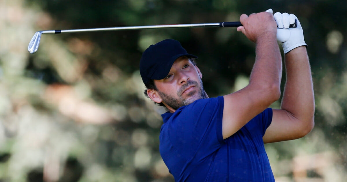 Tony Romo hits on the 11th hole during the first round of the Safeway Open at Silverado Resort in Napa, California, on Sept. 26, 2019.