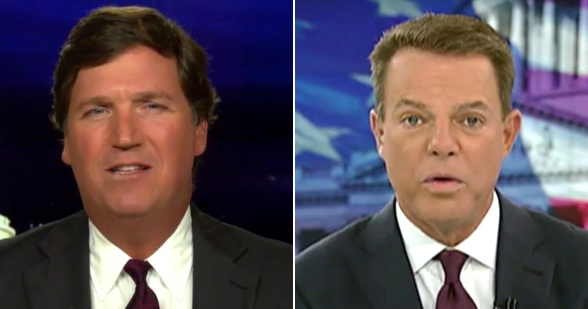 Fox News hosts Tucker Carlson, left, and Shepard Smith, right.