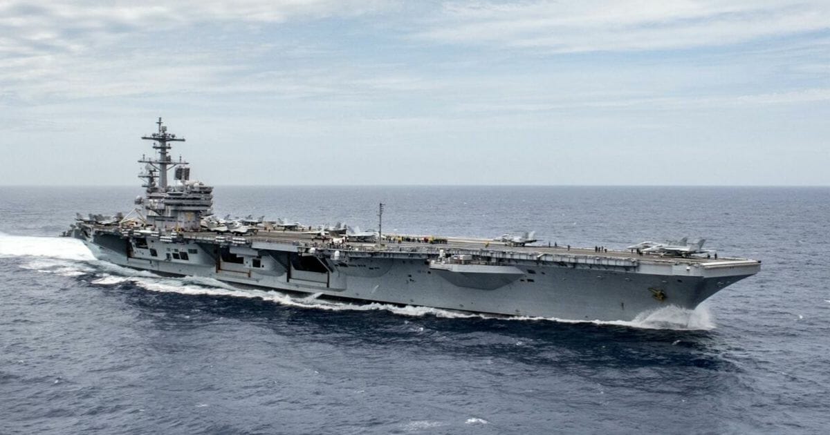 Aircraft carrier USS George HW Bush during a joint training exercise involving US and French naval forces, May 15, 2018.