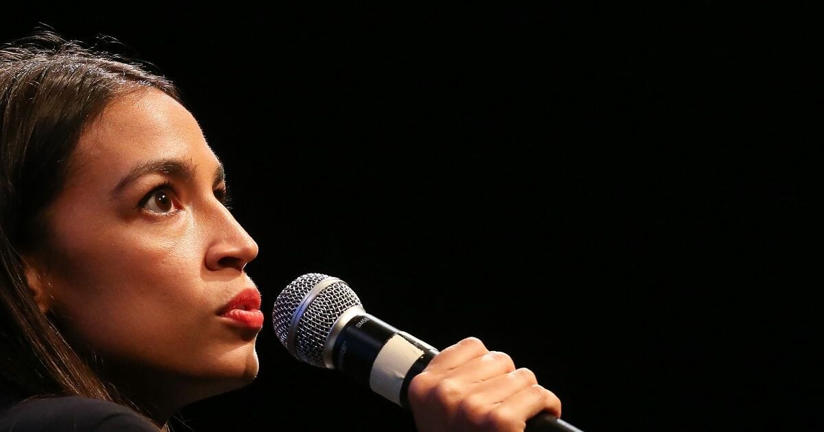 Then-candidate Alexandria Ocasio-Cortez speaks at a progressive fundraiser on Aug. 2, 2018 in Los Angeles, California.