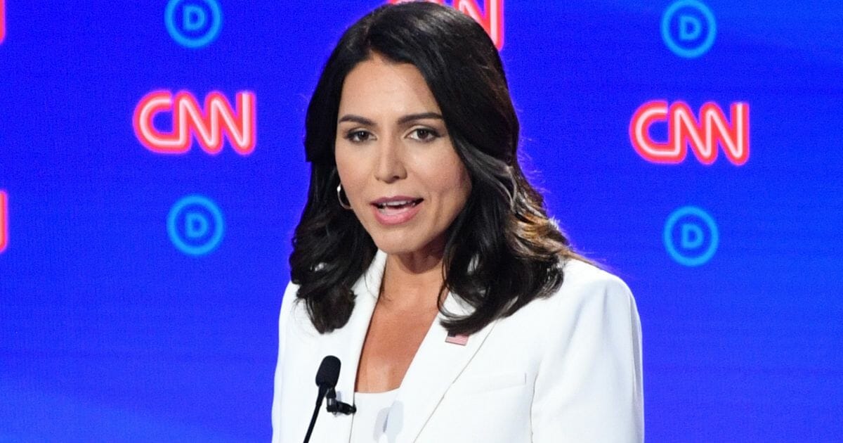 Hawaii Rep. and Democratic presidential contender Tulsi Gabbard speaks during the second Democratic primary debate July 31 in Detroit.