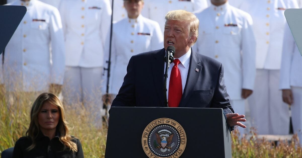 President Donald Trump delivers a 9/11 memorial address at the Pentagon on Wednesday. The speech contained an explicit warning to the Taliban terrorists of Afghanistan.