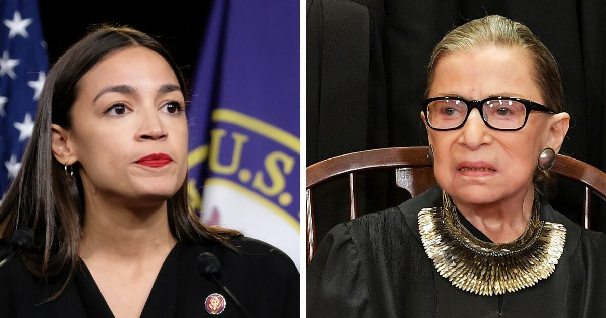 Rep. Alexandria Ocasio-Cortez, left; and Supreme Court Justice Ruth Bader Ginsburg, right.