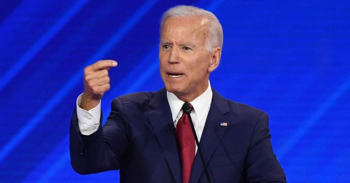 Former Vice President Joe Biden gestures during Thursday's Democratic debate in Houston.