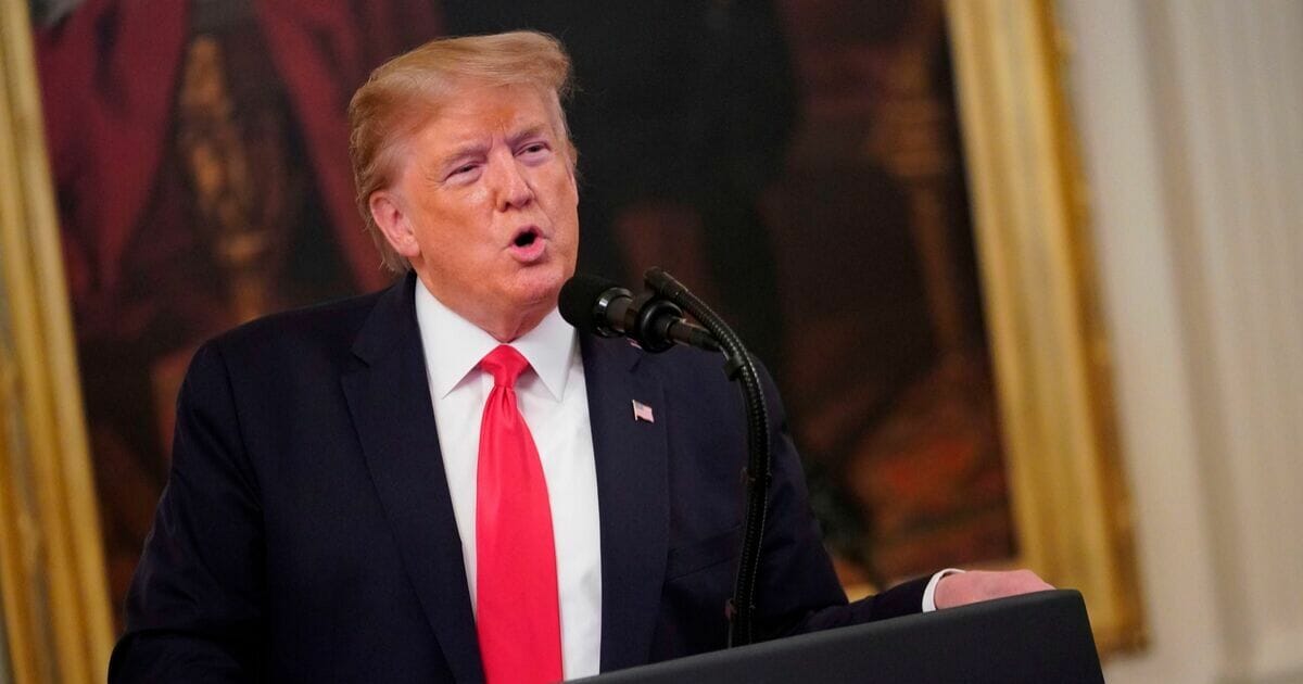President Donald Trump speaks in the White House on Monday.