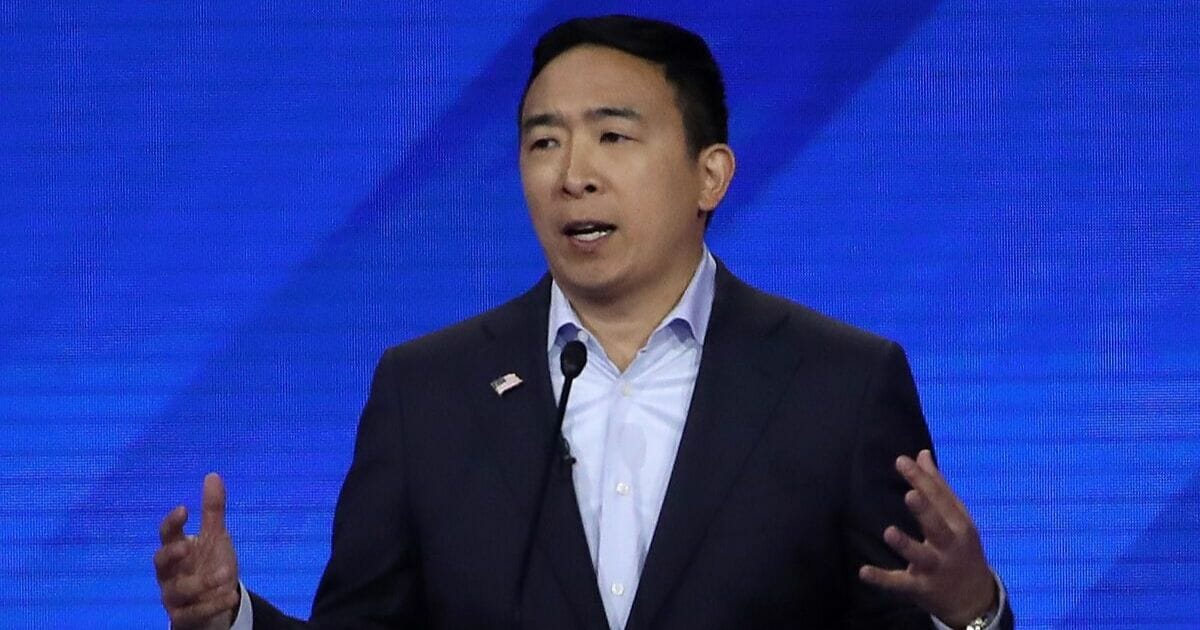 Andrew Yang in file photo from the Sept. 12 Democratic debate in Houston.
