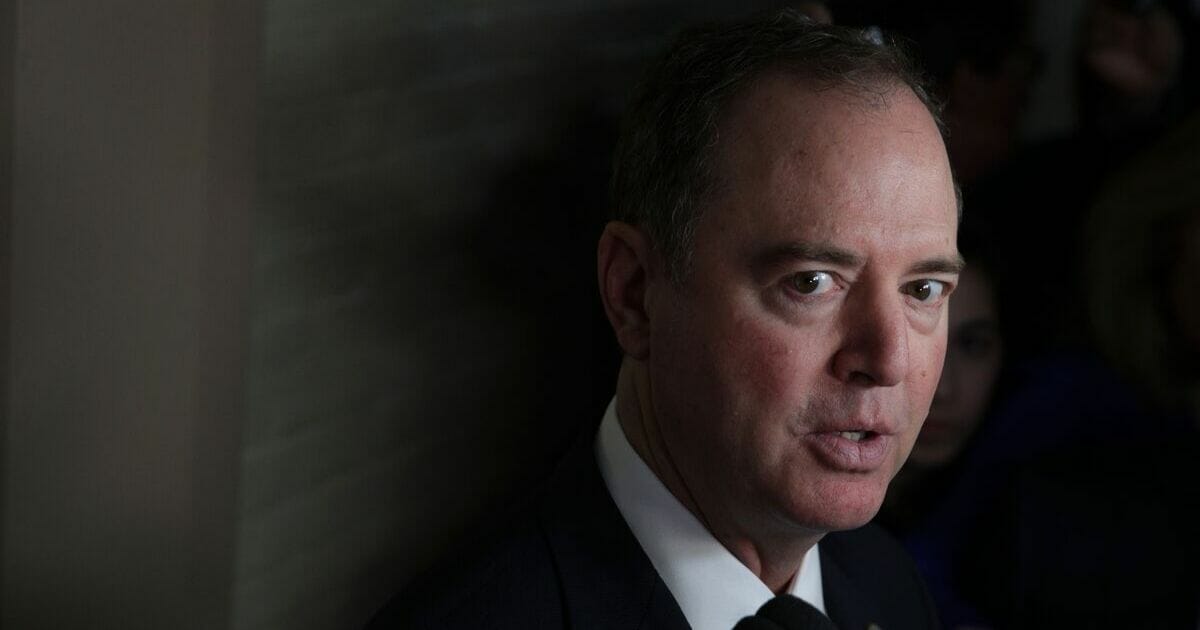 California Rep. Adam Schiff, the chair of the House Intelligence Committee, speaks to members of the media as he arrives at a House Democrats meeting at the Capitol May 22, 2019, in Washington, D.C.