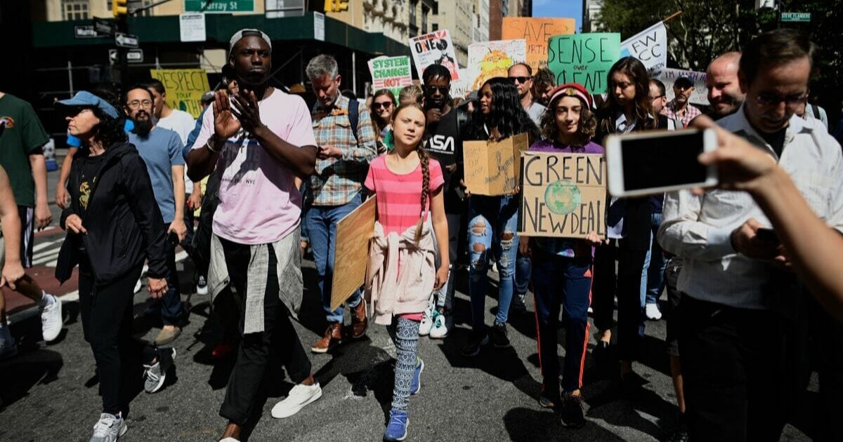 Climate change activist Greta Thunberg walks during the Global Climate Strike march on September 20, 2019, in New York City.