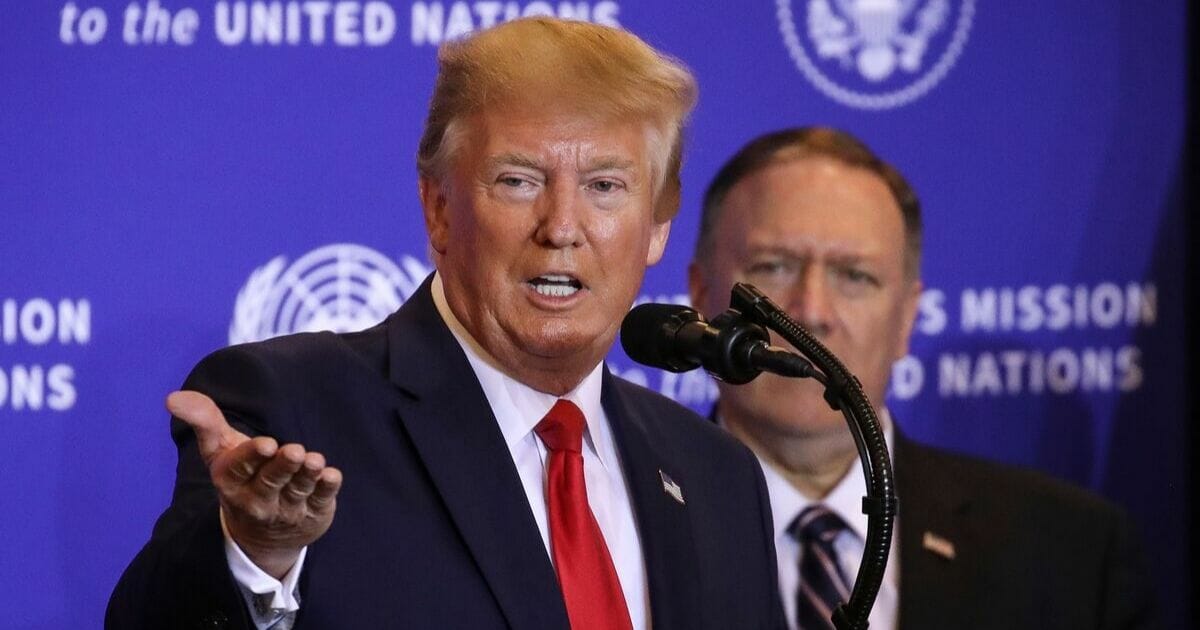 President Donald Trump gestures during a news conference Sept. 25, 2019, at the United Nations.