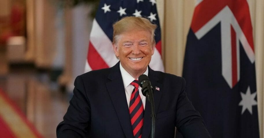 President Donald Trump smiles during a press conference with Australian Prime Minister Scott Morrison in the East Room of the White House in Washington, D.C., on Sept. 20, 2019.