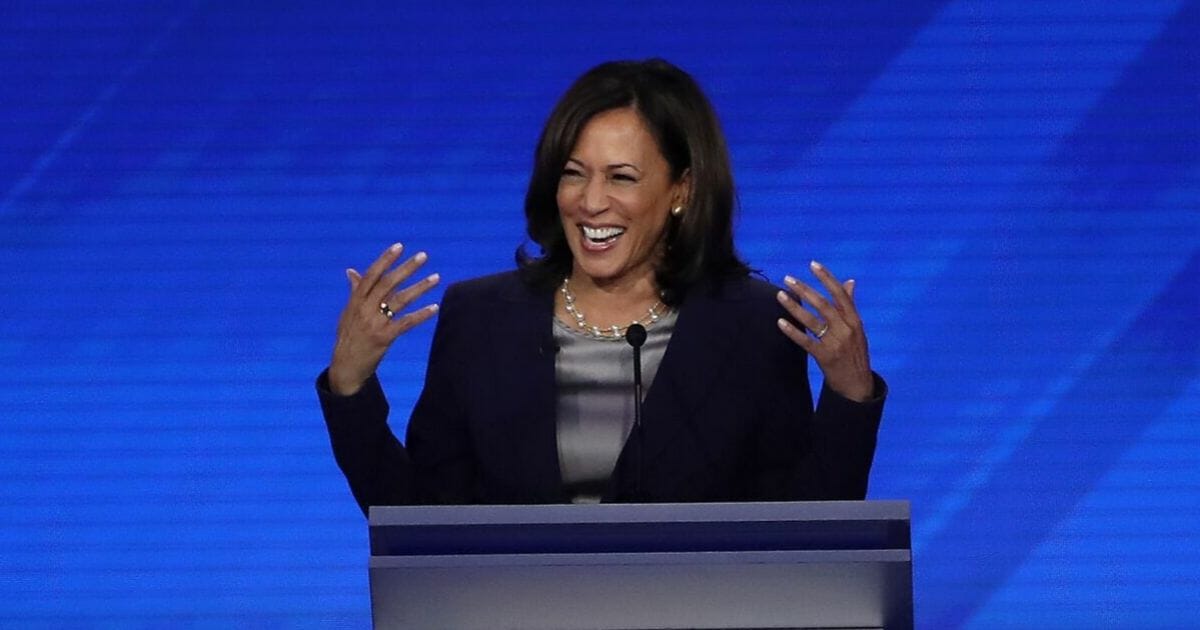 Democratic presidential candidate Sen. Kamala Harris speaks during the Democratic Presidential Debate at Texas Southern University's Health and PE Center on Sept. 12, 2019, in Houston, Texas.