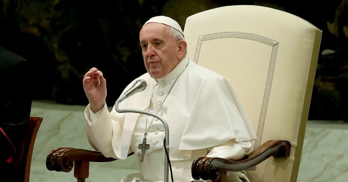 Pope Francis delivers his homily during the weekly audience at the Paul VI Hall on August 21, 2019 in Vatican City, Vatican.
