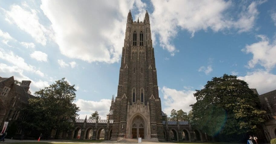 A general view of the Duke University Chapel on the Duke University campus on March 4, 2016, in Durham, North Carolina.
