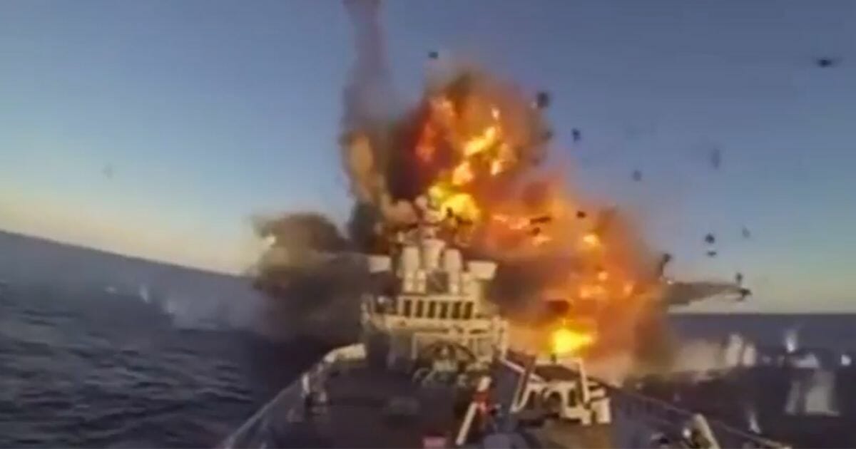 A Naval Strike Missile shreds a frigate.