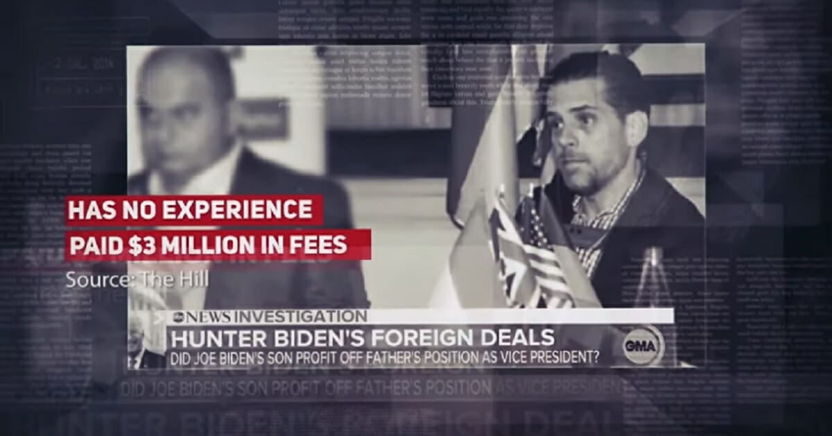 Ad screen shot shows Hunter Biden with the words "Has no experience," and "paid $3 million in fees.."