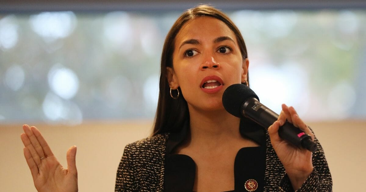 Rep. Alexandria Ocasio-Cortez speaks at a public housing town hall at a New York City Housing Authority.