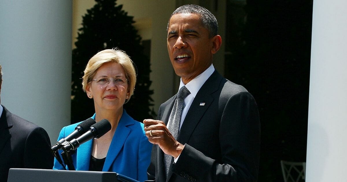 U.S. President Barack Obama speaks during a presser to announce his nomination of former Ohio Attorney General Richard Cordray as head of the in the Consumer Financial Protection Bureau with Special Advisor on the Consumer Financial Protection Bureau Elizabeth Warren (2nd-L), in the Rose Garden at the White House on July 18, 2011, in Washington, D.C.